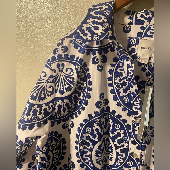 NWT Anthropologie Maeve The Soren in Navy White Medallion Print Shirt Dress 1X - Picture 7 of 10